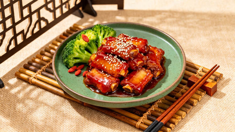 糖醋排骨配西兰花图片