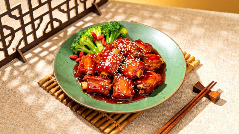 糖醋排骨配西兰花图片