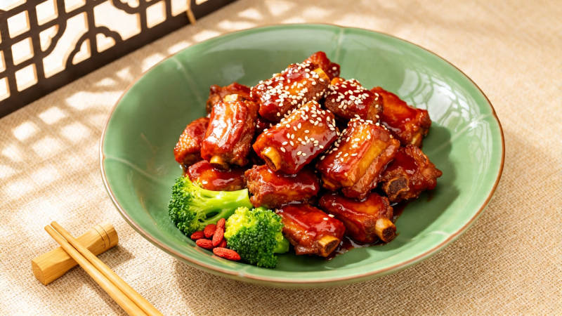 糖醋排骨配西兰花图片