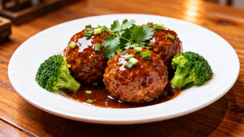 红烧狮子头配西兰花图片