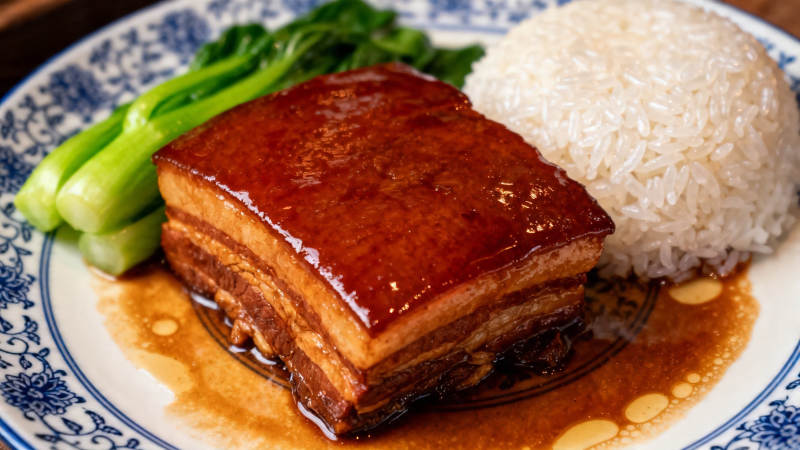 红烧肉配米饭青菜图片