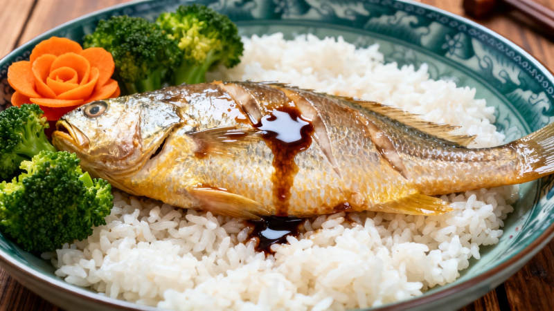 清蒸鱼配米饭 鲜香诱人图片