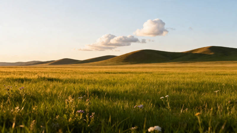 草原夕照 云影山峦静美图片