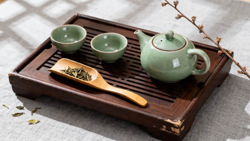 青瓷茶具静雅茶席图片