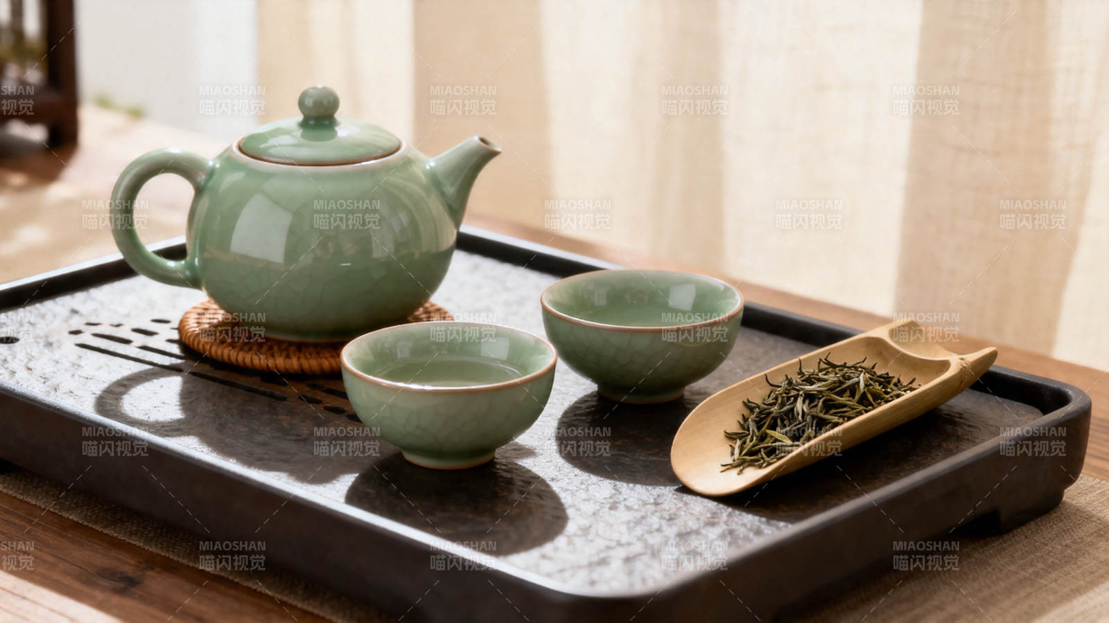 青瓷茶具静雅品茗时光图片