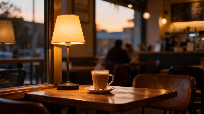 黄昏咖啡馆 暖灯伴热饮图片