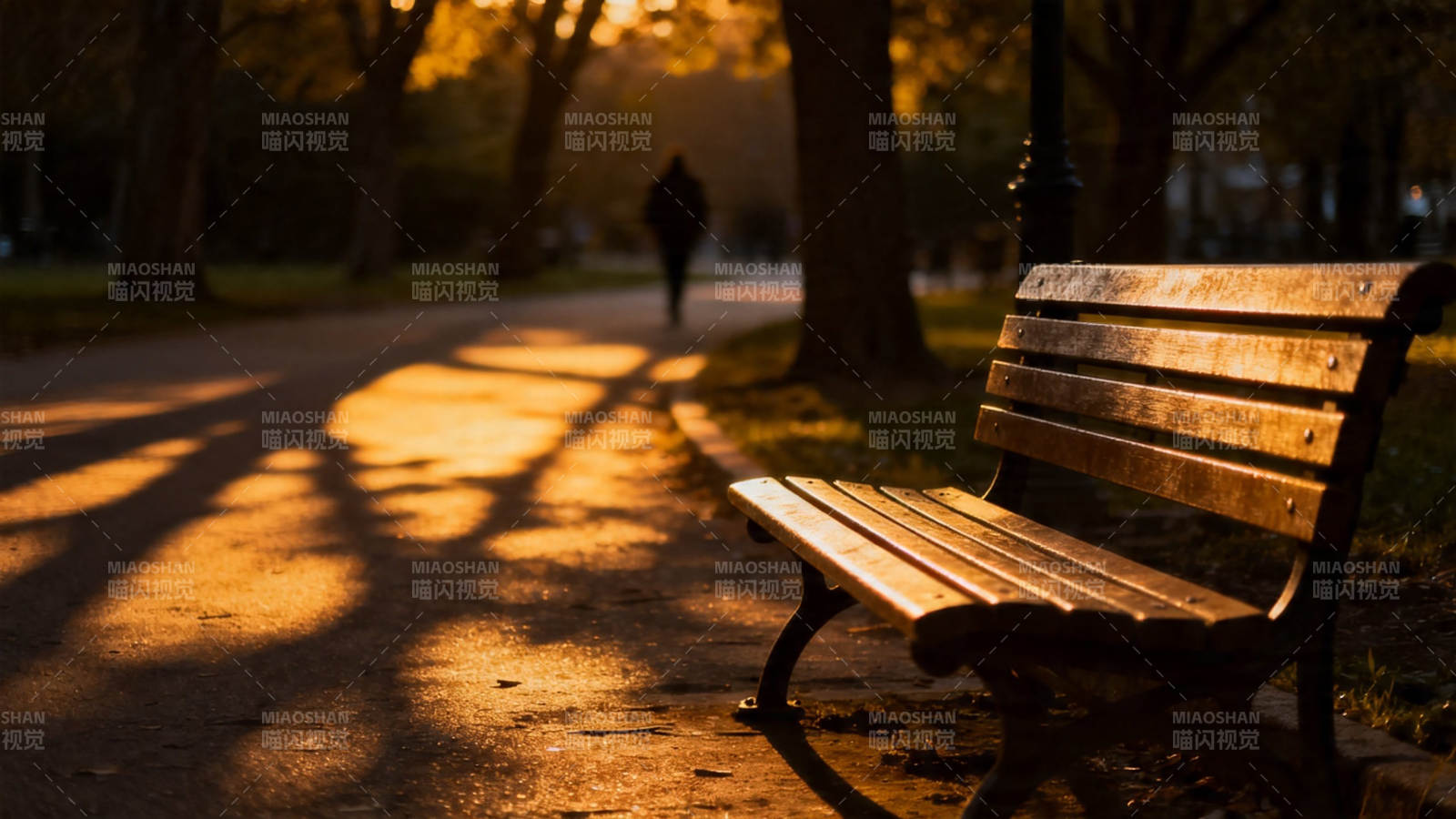 秋日公园长椅 暖阳斜照人影稀图片