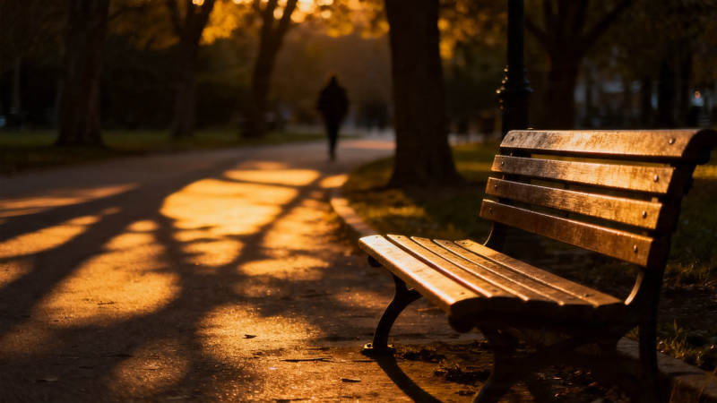 秋日公园长椅 暖阳斜照人影稀图片