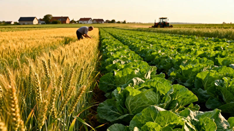 麦田菜畦 农人劳作图图片