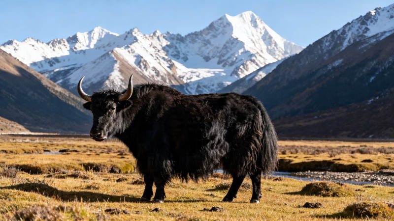 雪山下的牦牛图片