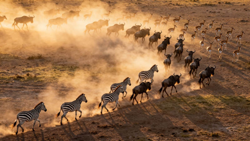 草原迁徙 尘土飞扬图片