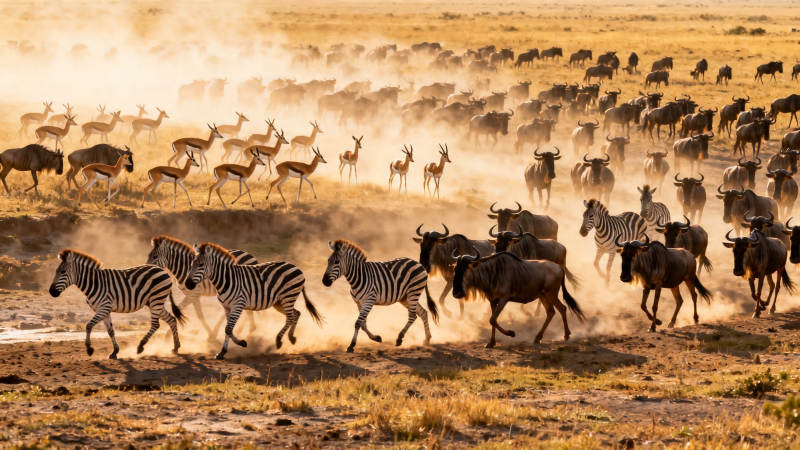草原大迁徙 万兽奔腾尘飞扬图片
