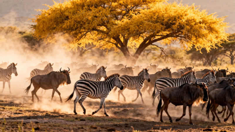 草原迁徙 斑马与角马共舞图片