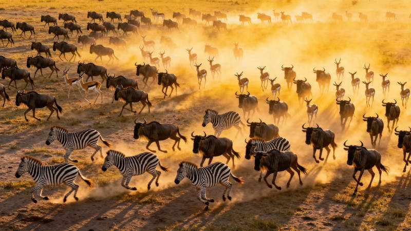 草原迁徙 尘土飞扬图片