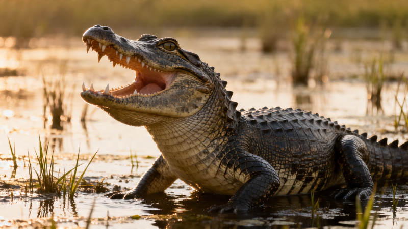 鳄口大张 湿地霸主显威图片