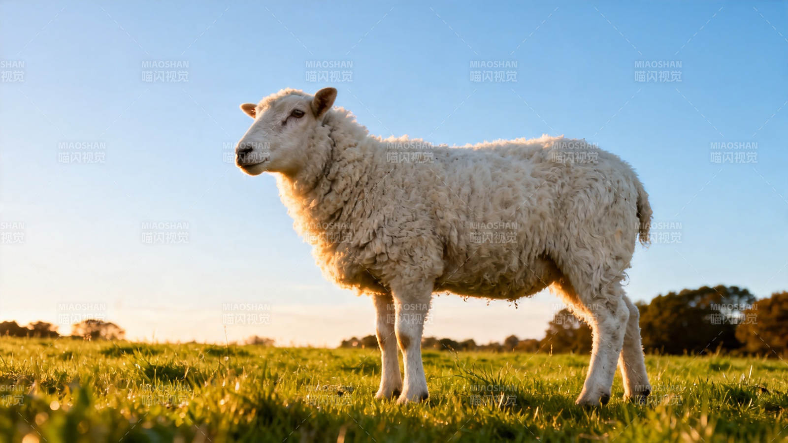夕阳下的白羊静立草原图片