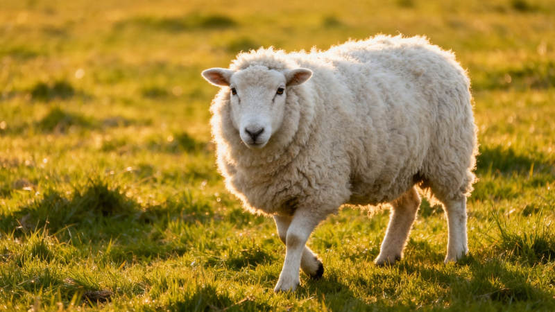 夕阳下的绵羊漫步草地图片