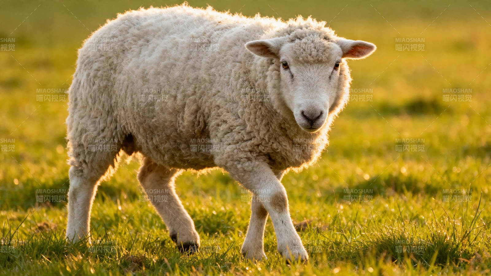 夕阳下的小羊漫步草地图片