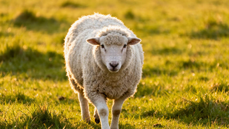 阳光下的绵羊漫步草地图片