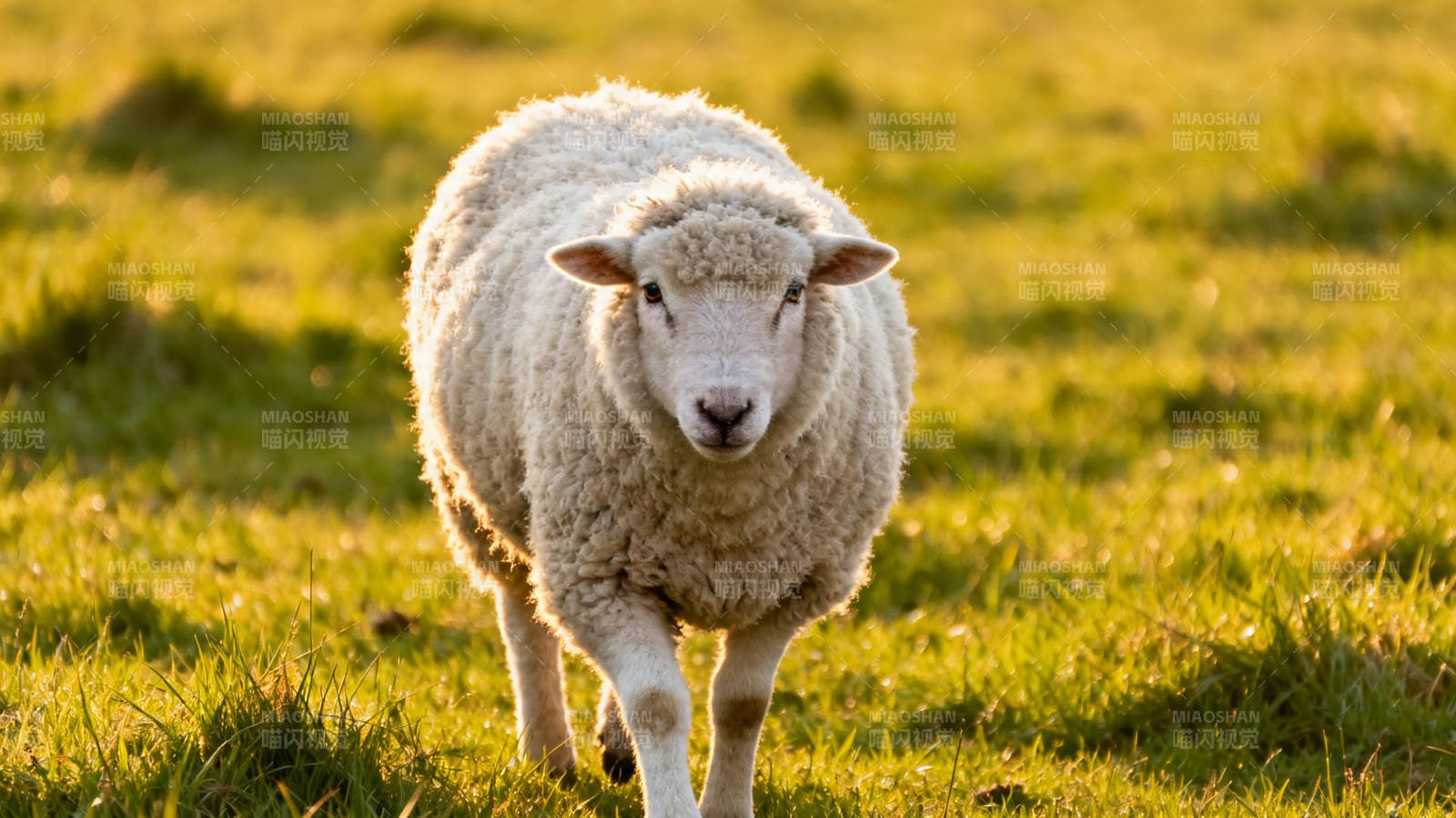 阳光下的绵羊漫步草地图片