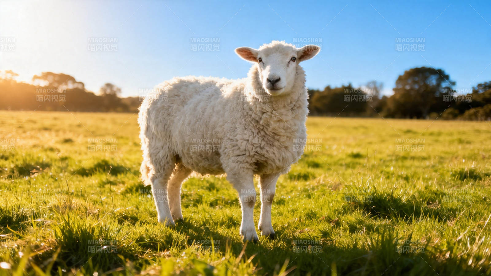 阳光下的白羊 草地静立图片