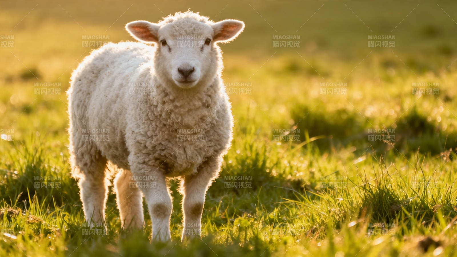 阳光小羊 草地萌态图片