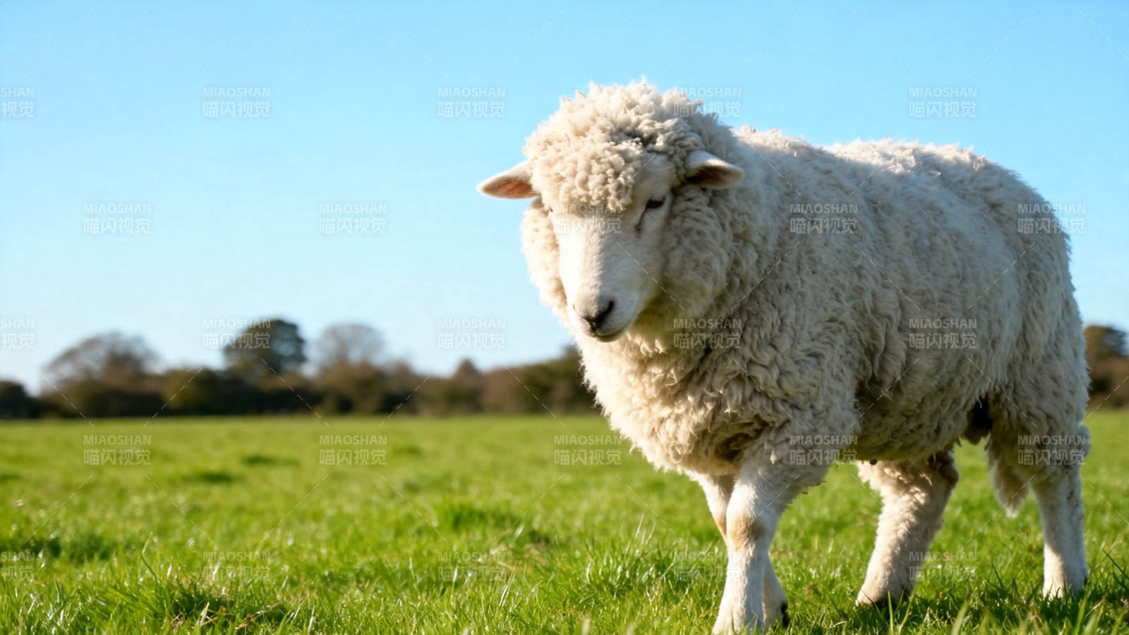 绿野白羊 晴空下漫步图片