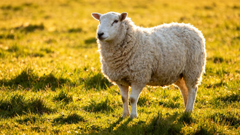 夕阳下的白羊静立草场图片