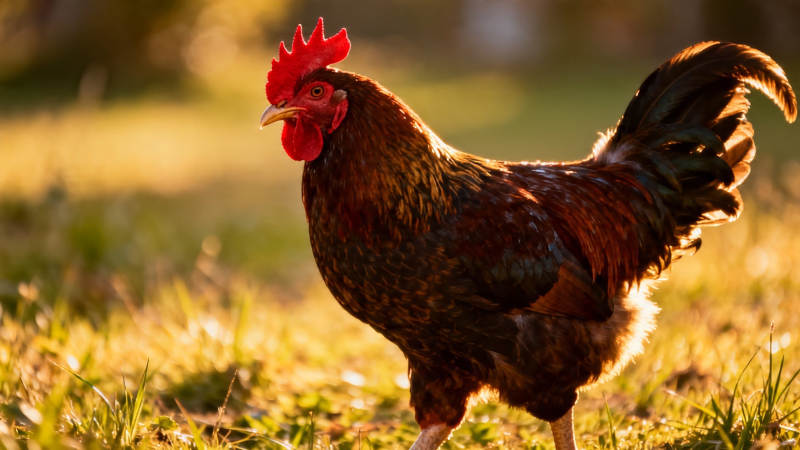 晨光中的雄鸡昂首立图片