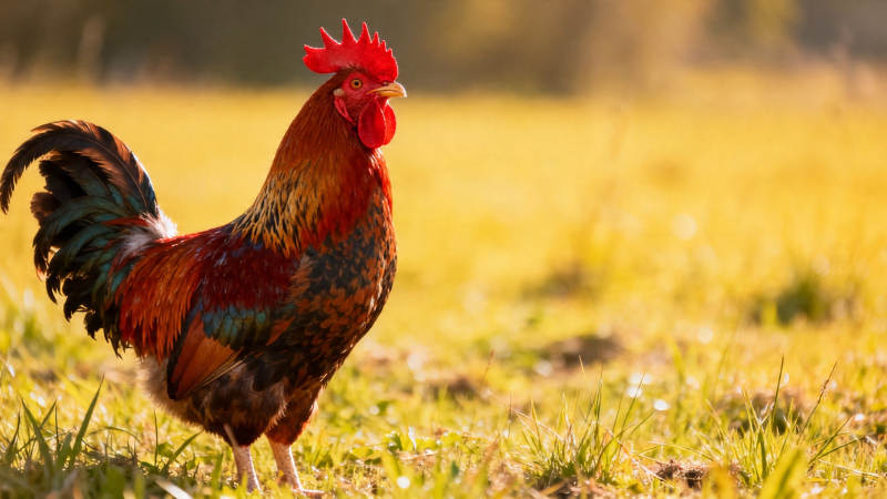 晨光中的雄鸡昂首啼鸣图片