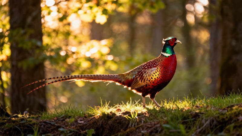 林间雉鸡 晨光映彩羽图片