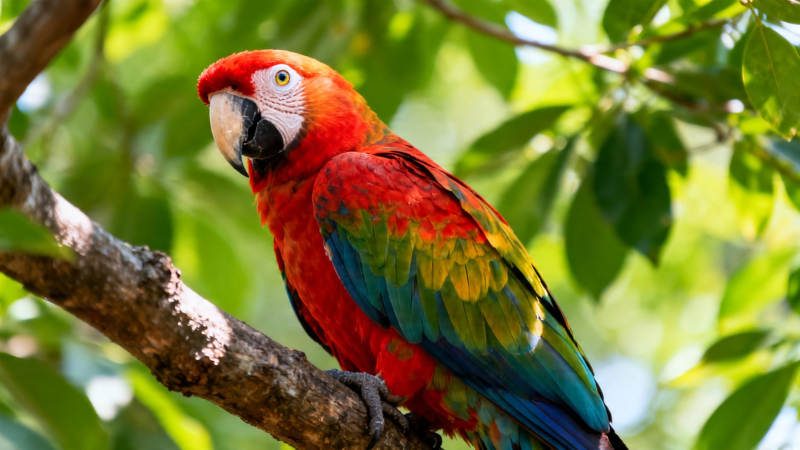 红绿金刚鹦鹉栖枝上图片