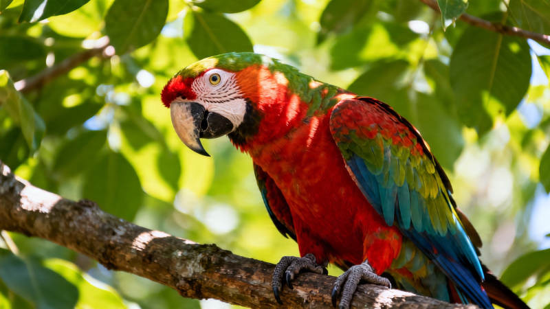 彩羽鹦鹉栖枝间图片