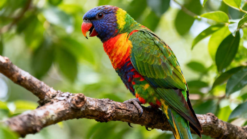 彩虹鹦鹉栖枝头图片