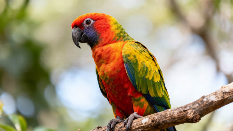 彩羽鹦鹉栖枝头图片