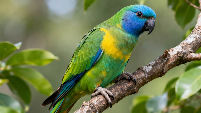 蓝头绿鹦鹉栖枝上图片