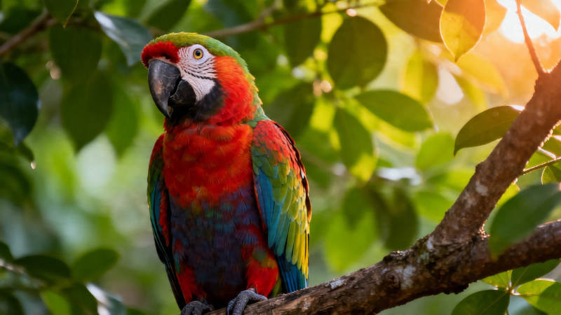 彩羽鹦鹉栖枝沐阳光图片