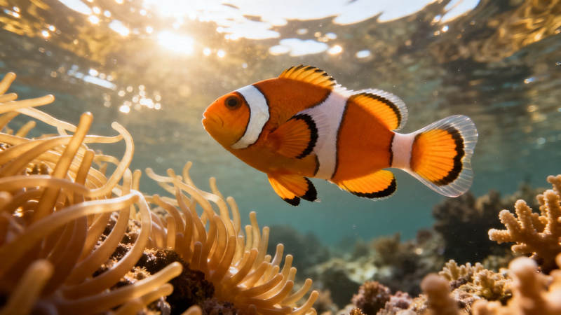 小丑鱼游弋珊瑚间图片