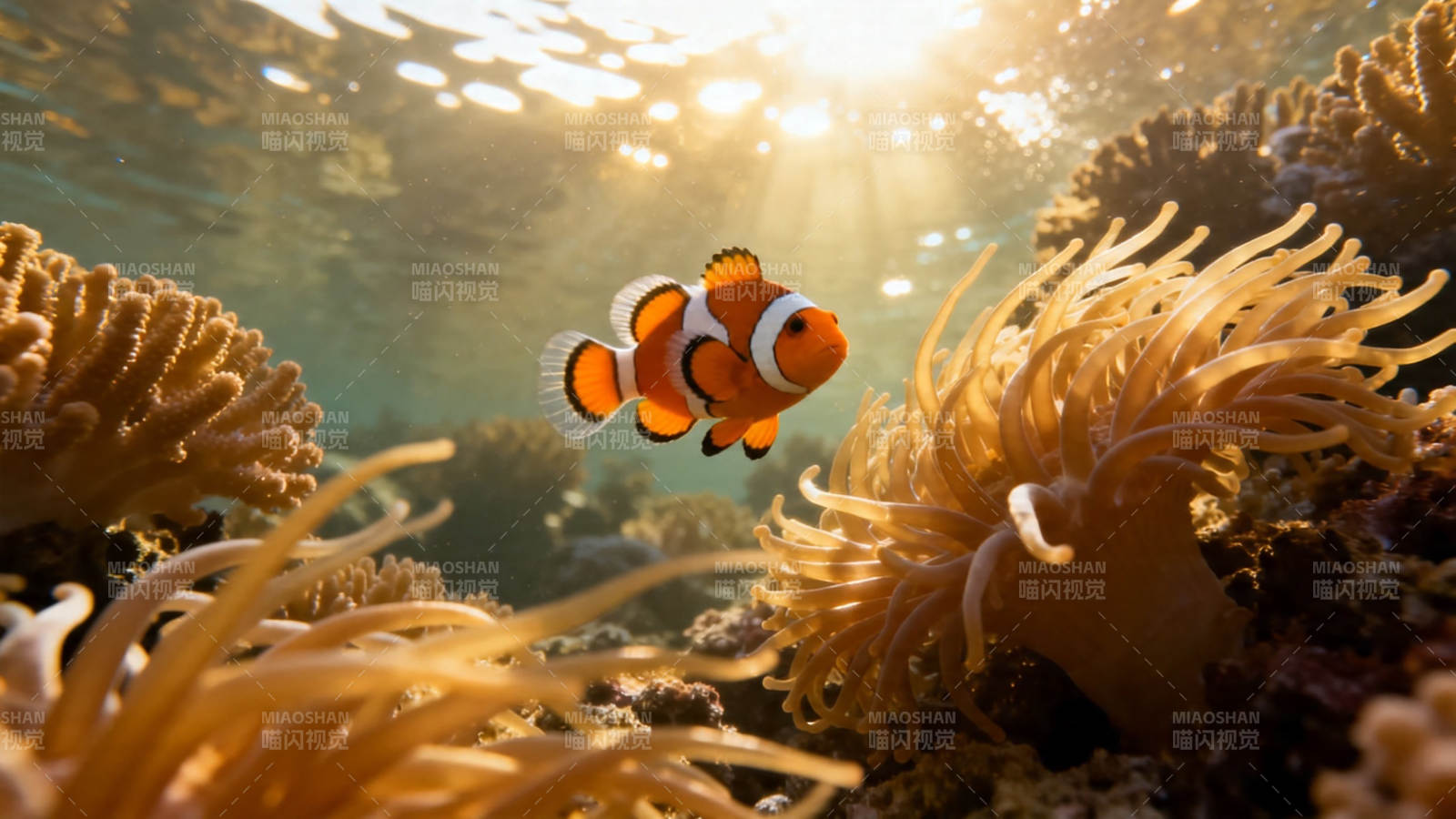 小丑鱼游弋珊瑚间图片