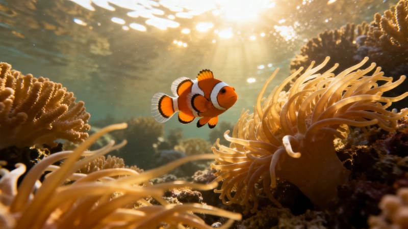 小丑鱼游弋珊瑚间图片