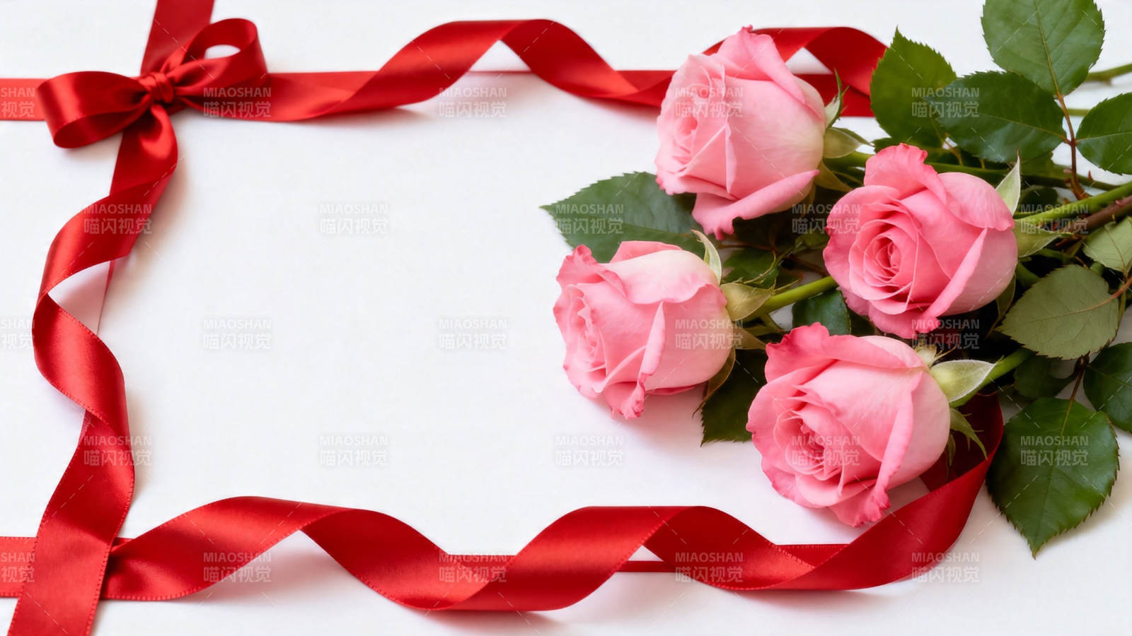 红丝带框粉玫瑰 浪漫献礼图片