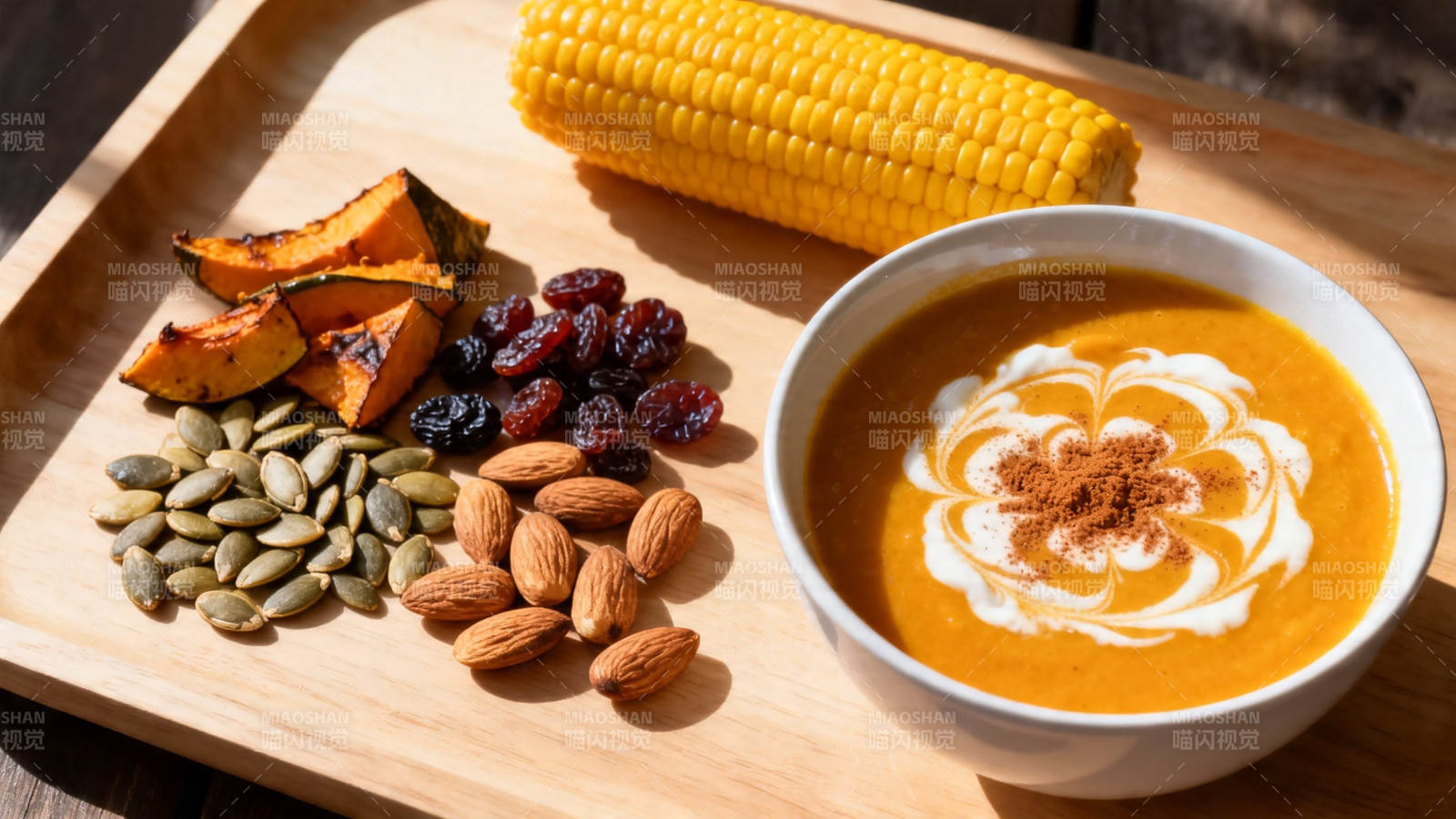 秋日暖汤配坚果玉米南瓜图片