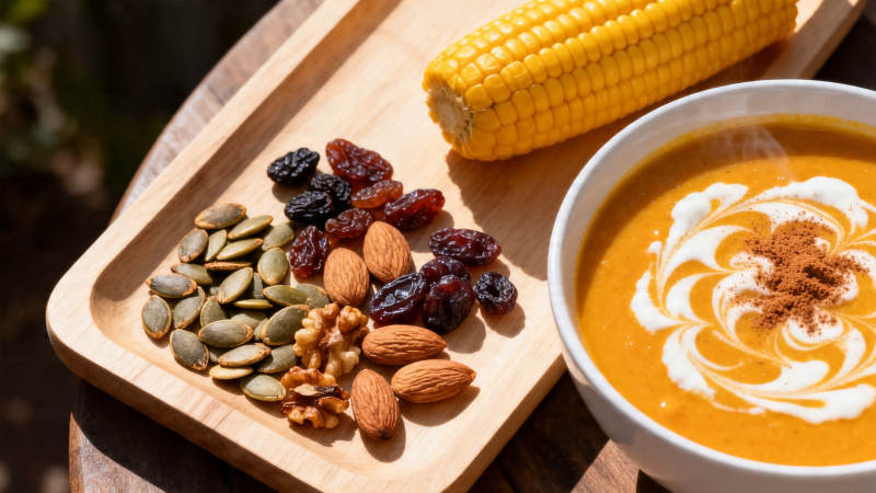 秋日暖汤配坚果玉米图片