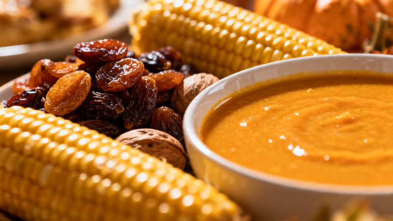 秋日丰收 玉米南瓜汤配果干坚果图片