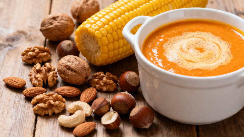 玉米浓汤配坚果图片