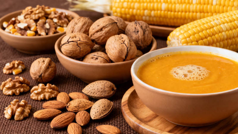 坚果玉米浓汤养生餐图片