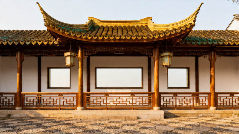 古韵亭廊 飞檐映日图片