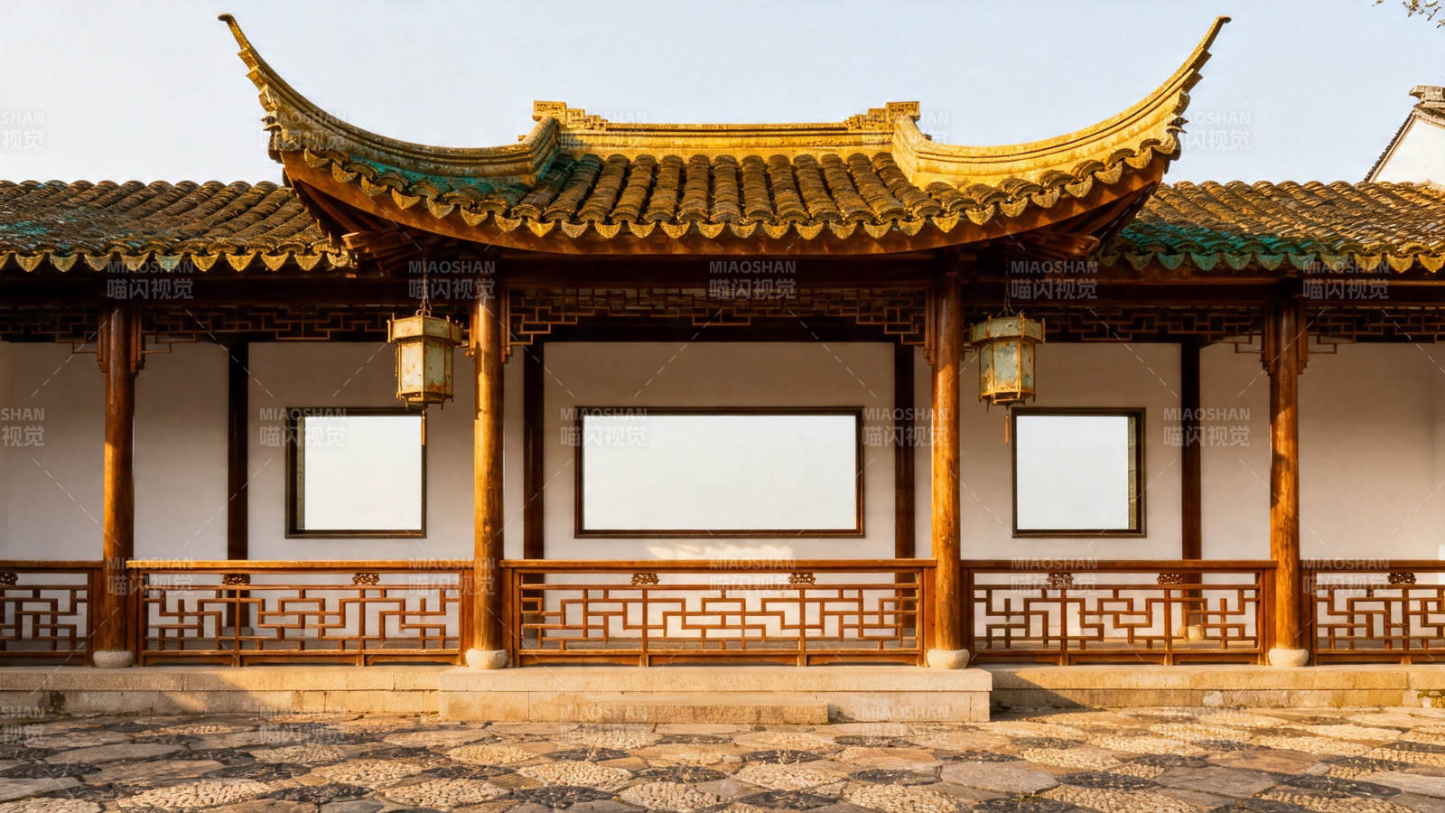 古韵亭廊 飞檐映日图片