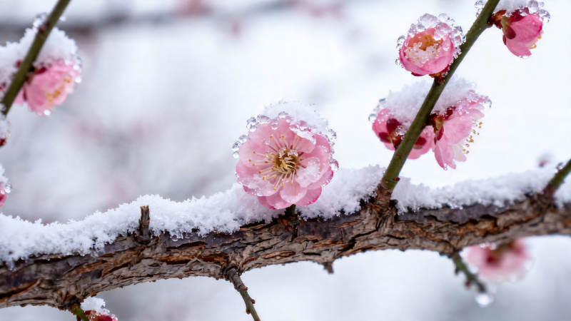 雪中梅花傲然绽放图片