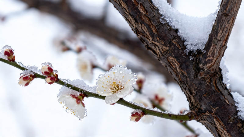 雪中梅花傲然绽放图片